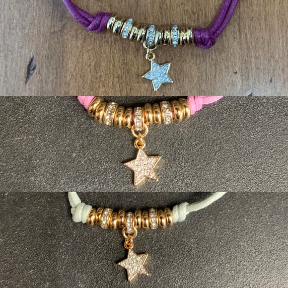 Juicy Couture B-Corded Friendship Bracelet Silver Pave Crystal Star Charm Bundle